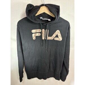 FILA Mens Graphic Hoodie Jumper 2XL Black Cotton Rose Gold Logo